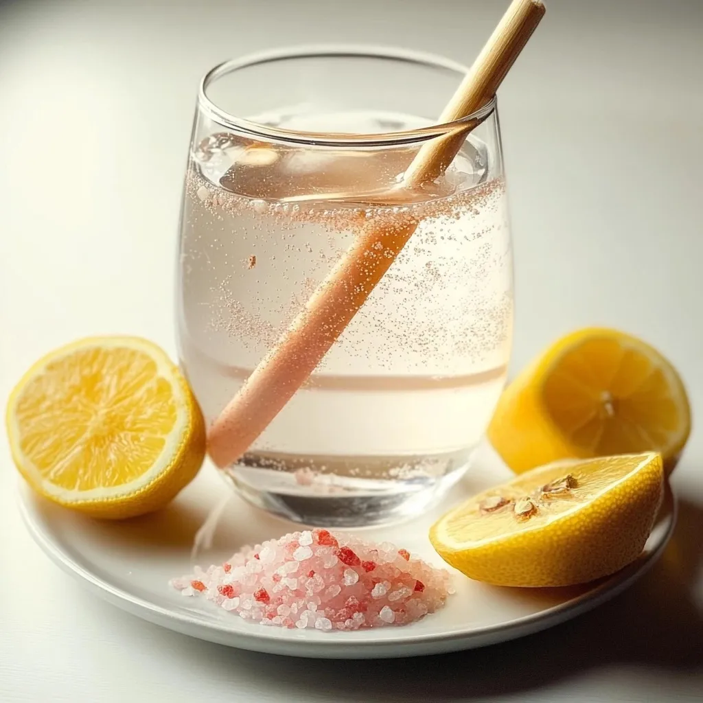 Sparkling water with lemon, pink Himalayan salt, and honey.