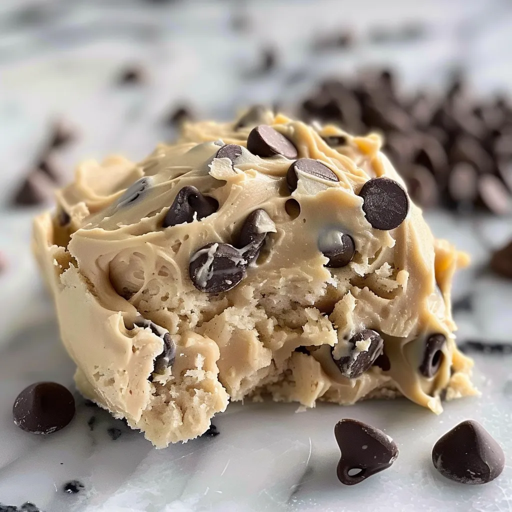 A glass bowl filled with creamy Greek yogurt chocolate chip cookie dough.
