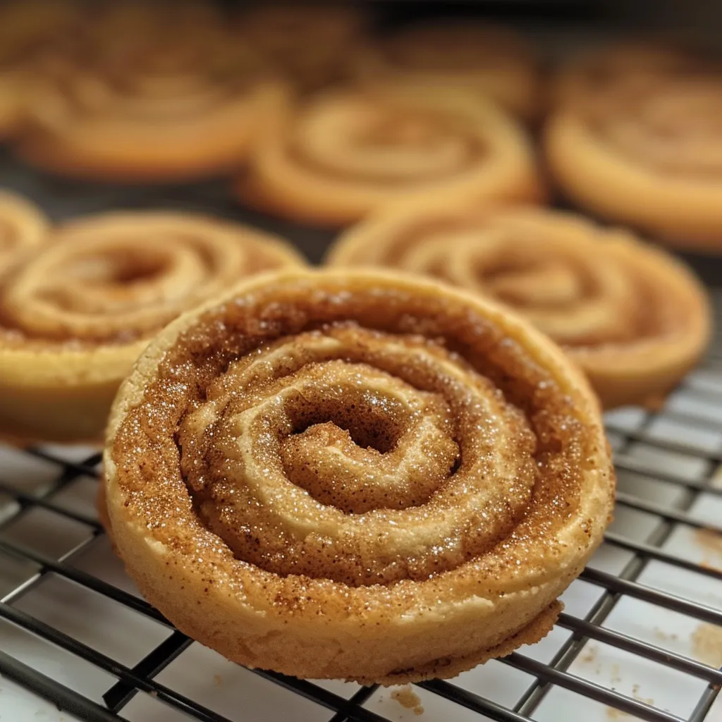Close-up of soft and chewy cinnamon roll sugar cookies.