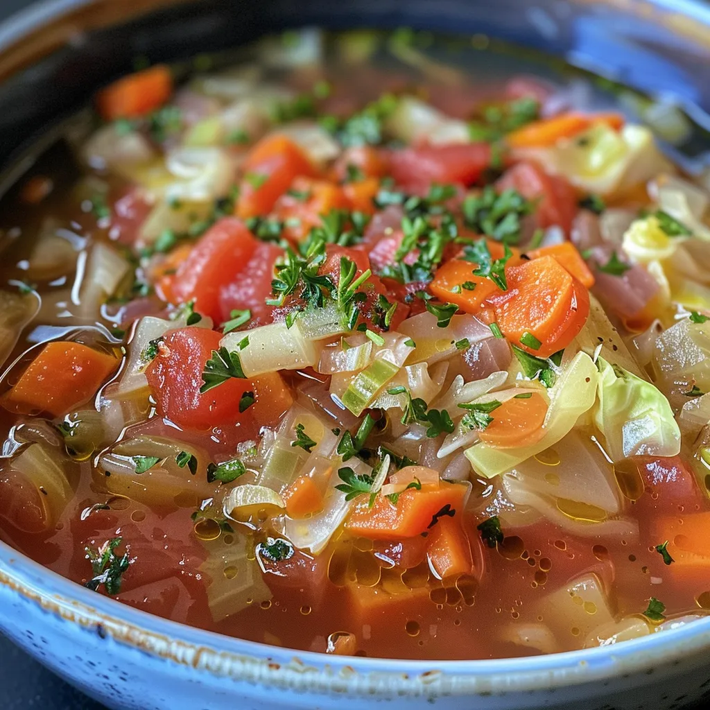 Two bowls of hearty cabbage and carrot soup garnished with fresh parsley.